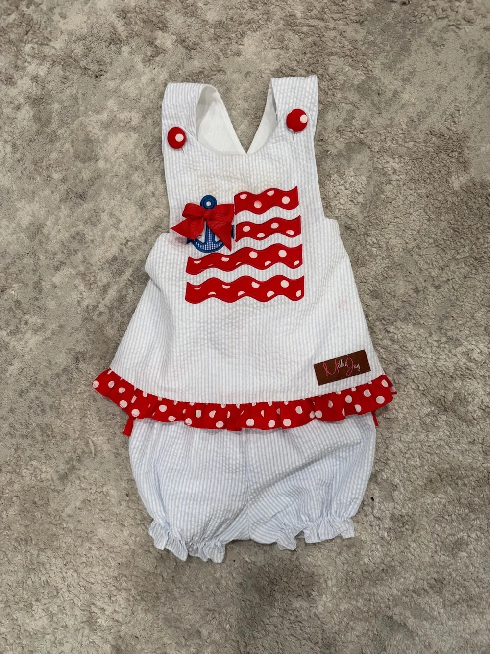 Millie Jay American Flag Sailor White & Red Polka Dot Girls Matching Set
